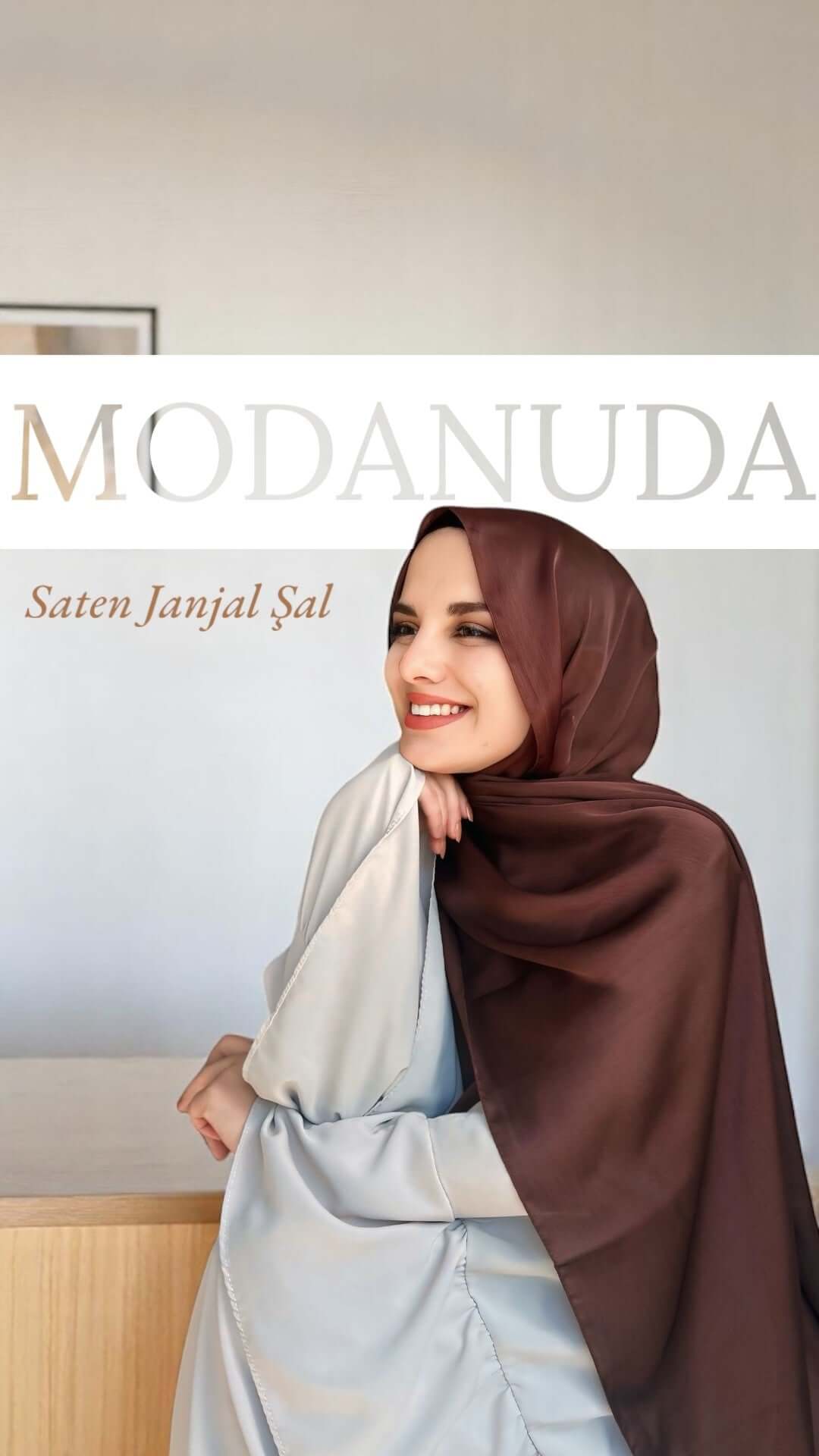 İdol Saten Janjan Şal - Kahve