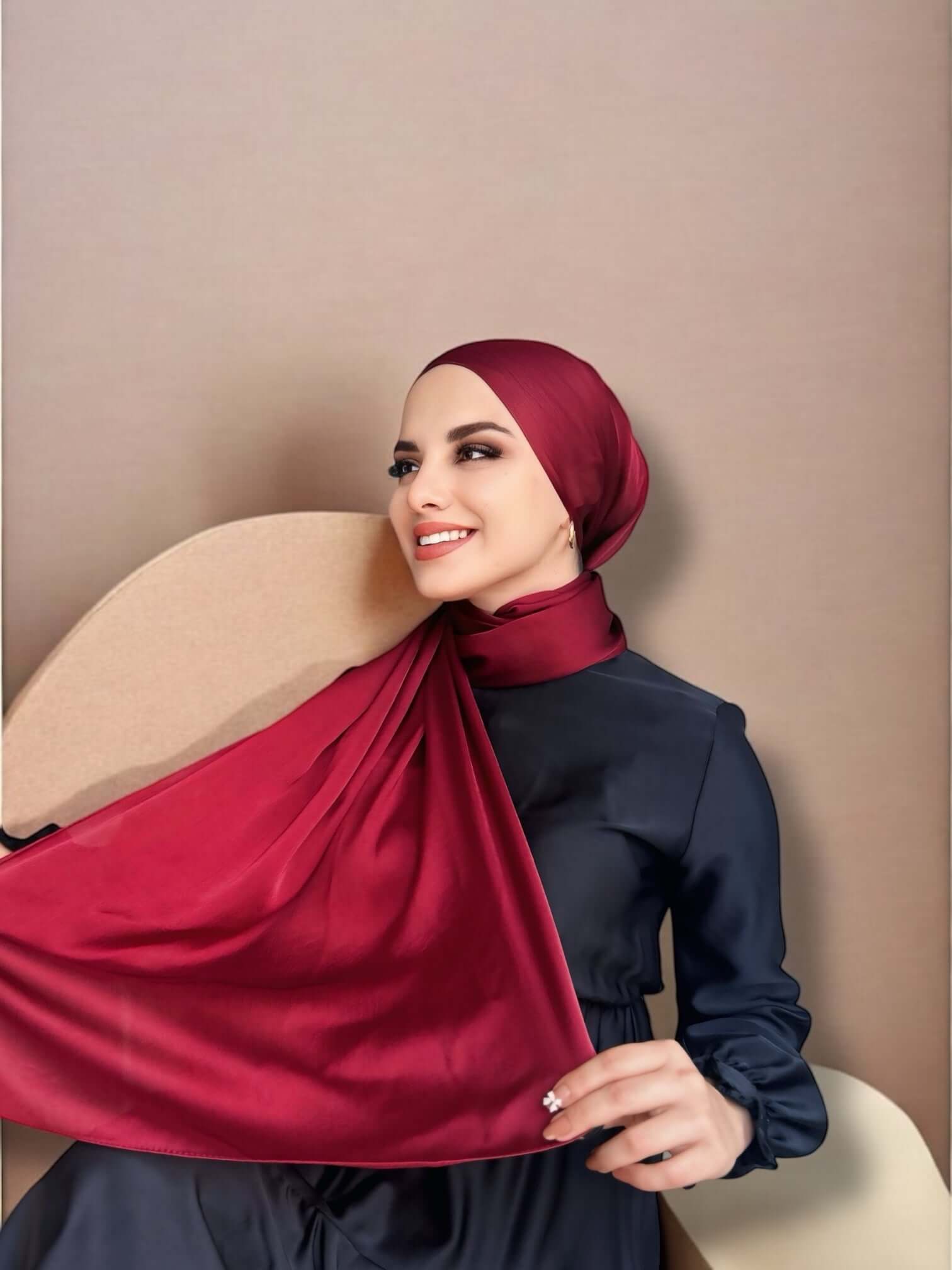 İdol Saten Janjan Şal - Bordo
