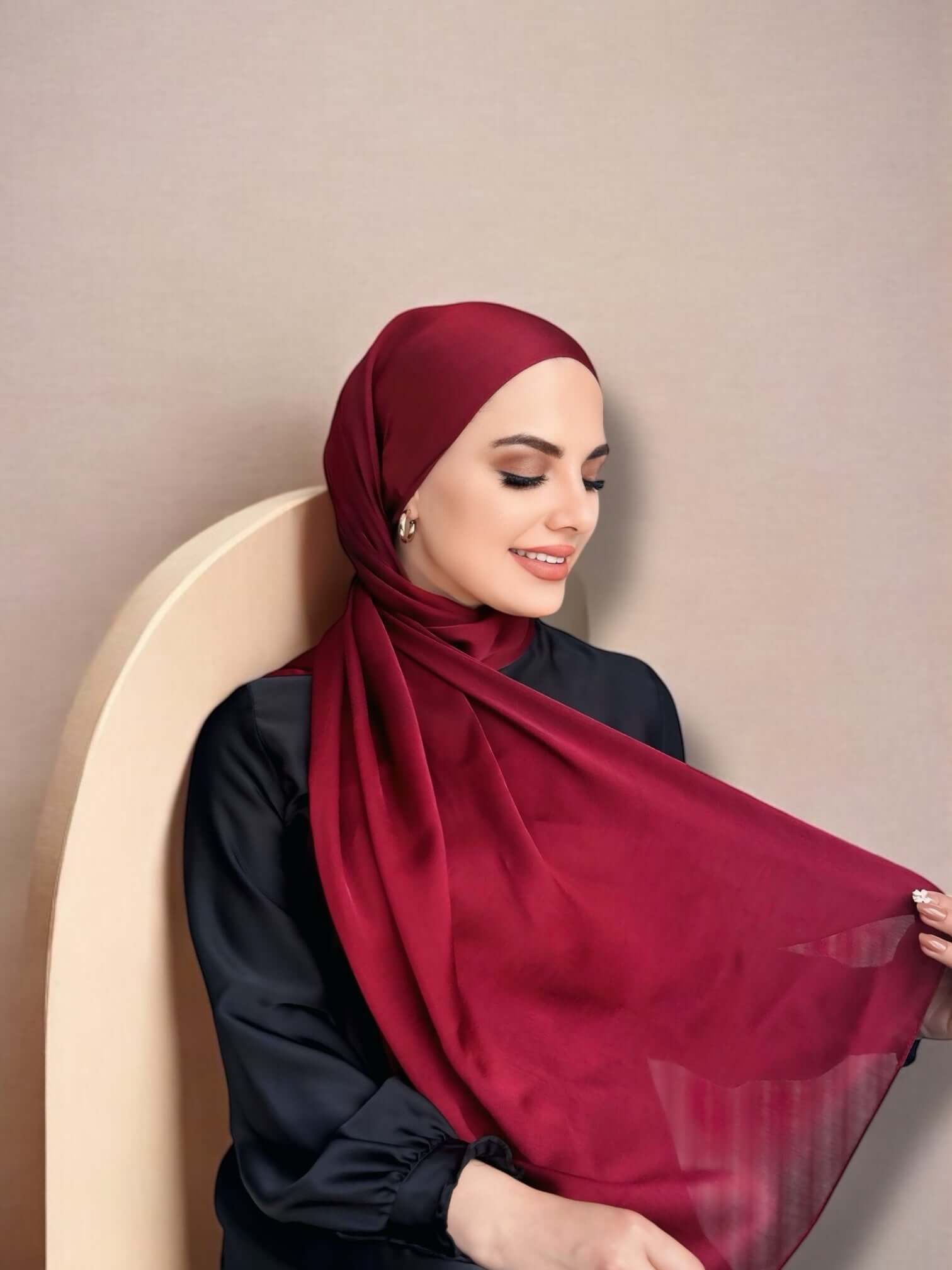 İdol Saten Janjan Şal - Bordo