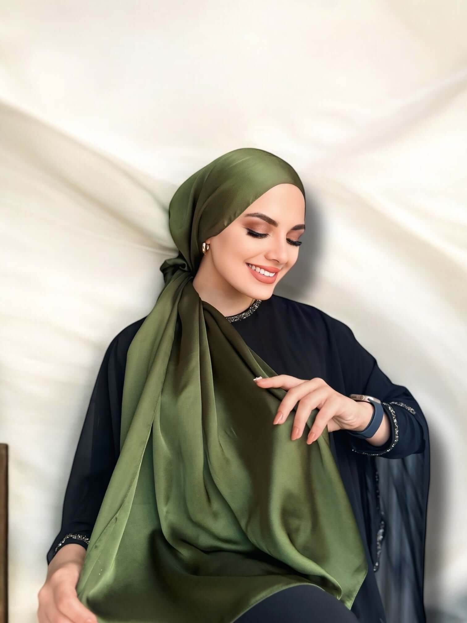 İdol Saten Janjan Şal - Haki
