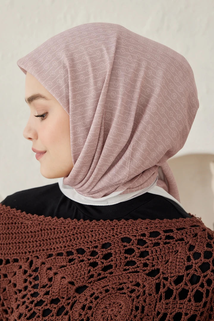Çizgisel Daire Mk Pamuk Eşarp - Beyaz-Vizon