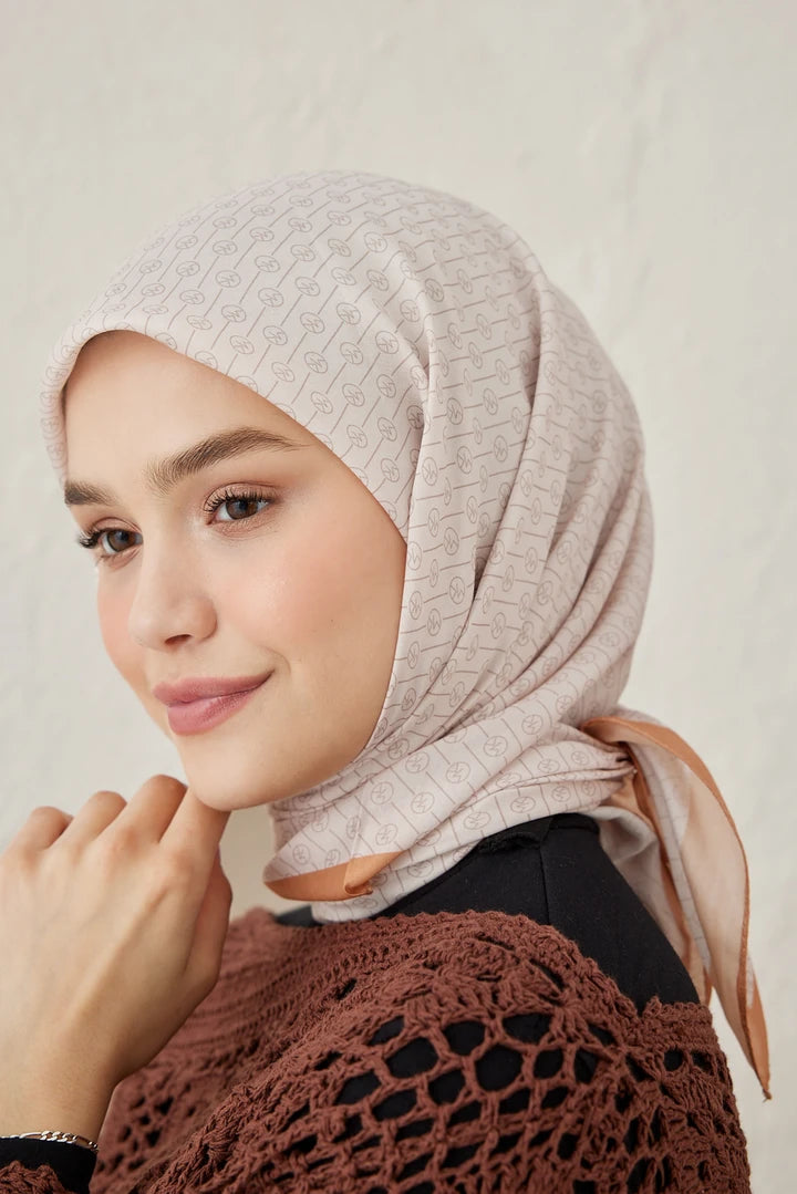Çizgisel Daire Mk Pamuk Eşarp - Kum Beji