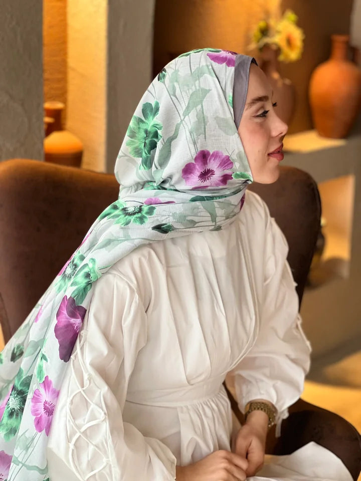 Fiori Desen Lina Şal - Koyu Gri