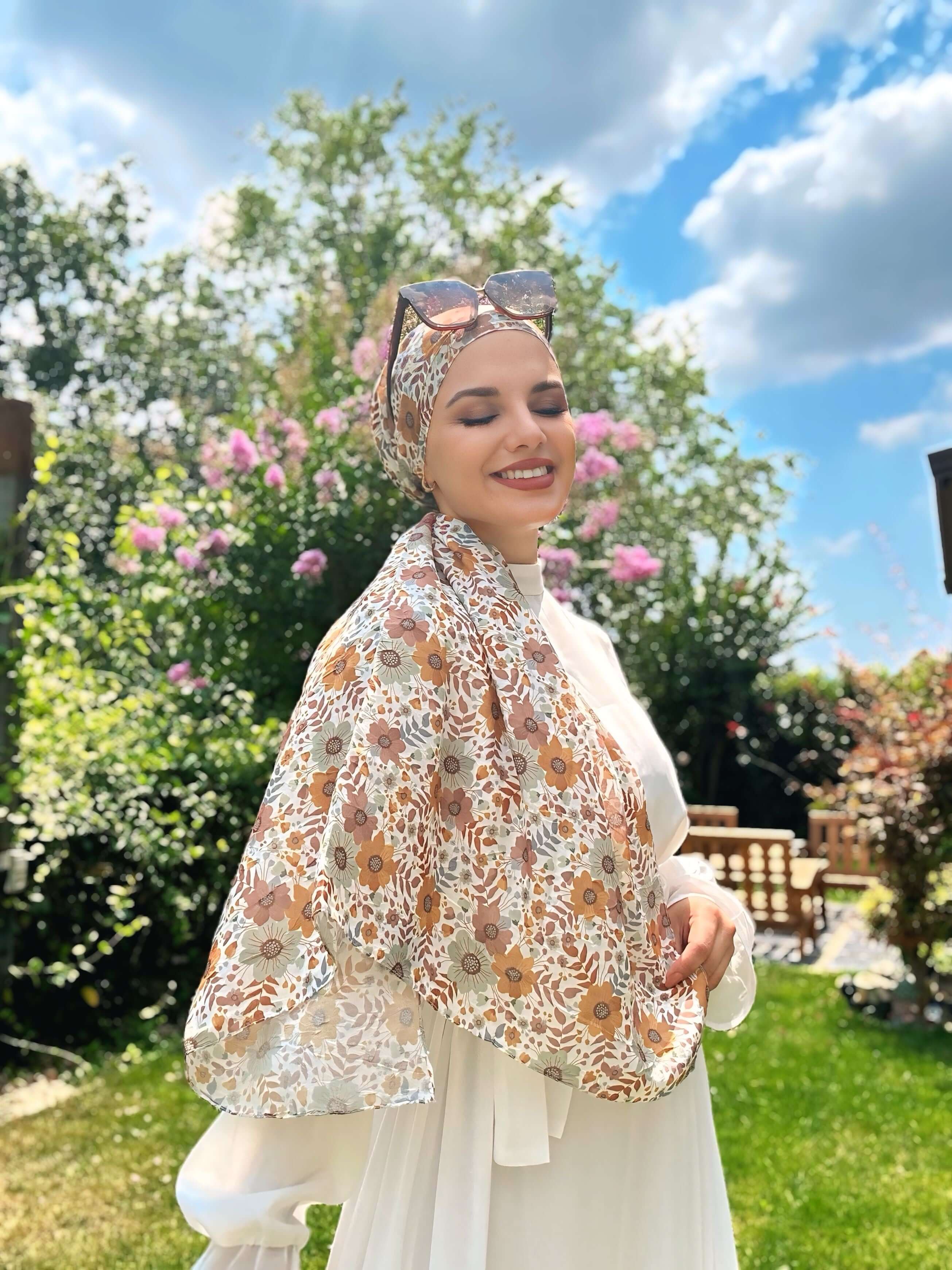 Flora Desen Bambu Eşarp Hardal Yeşil ile modern ve doğal stil