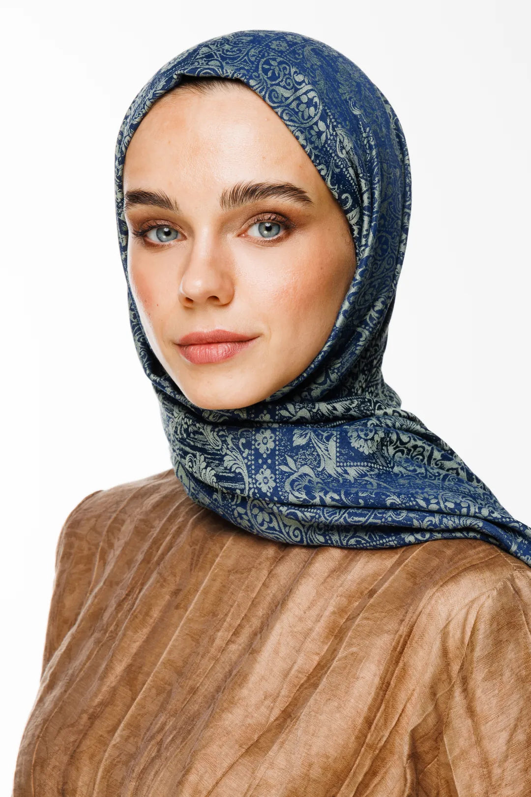 Henna Desen Çift Taraflı Şal Lacivert-Su Yeşili
