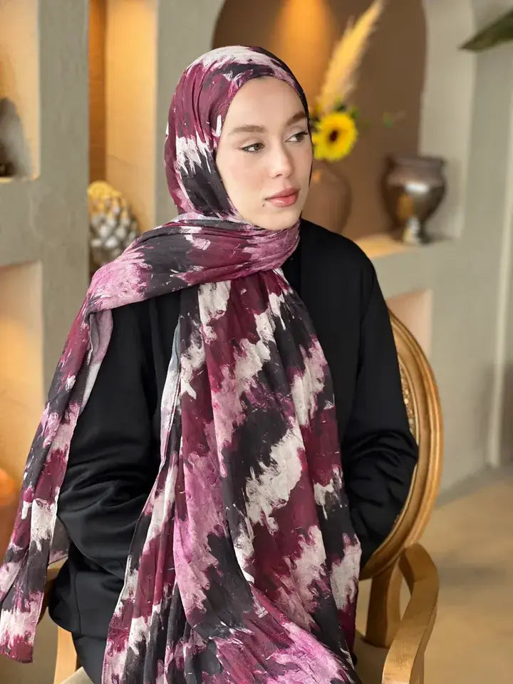 İlkbahar Ritm Desen Bambu Şal Bordo ile zarif ve canlı stil