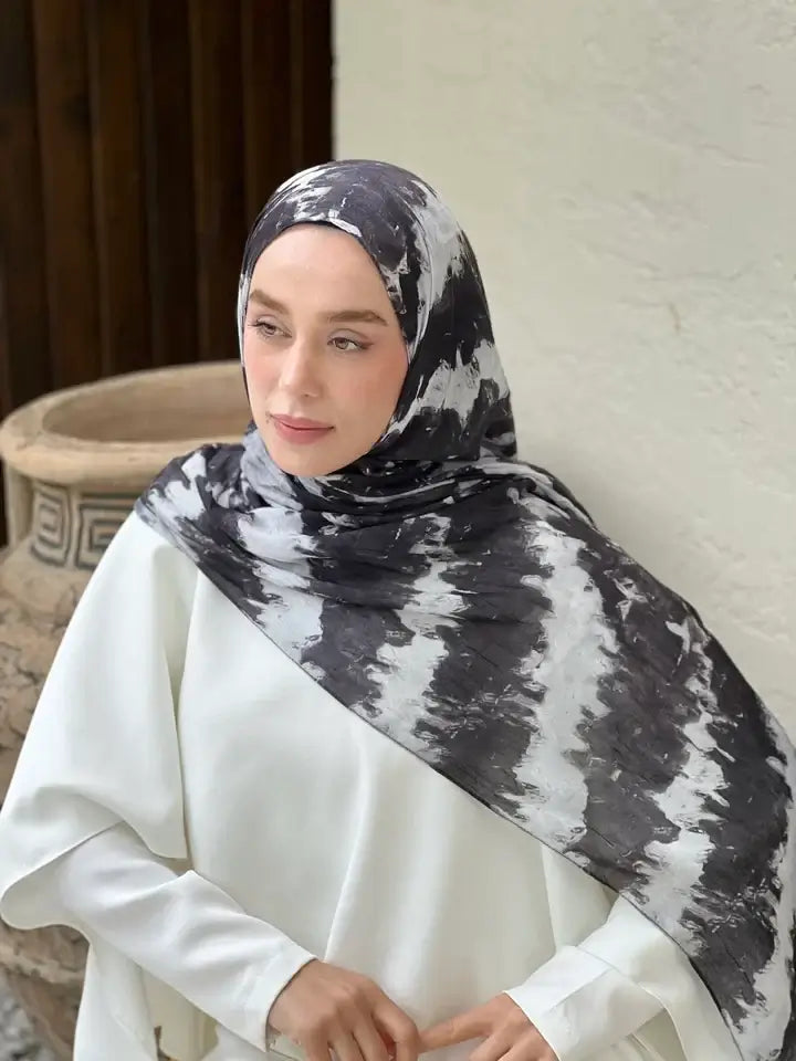 Klasik kombinler için Siyah İlkbahar Ritm Desen Bambu Şal