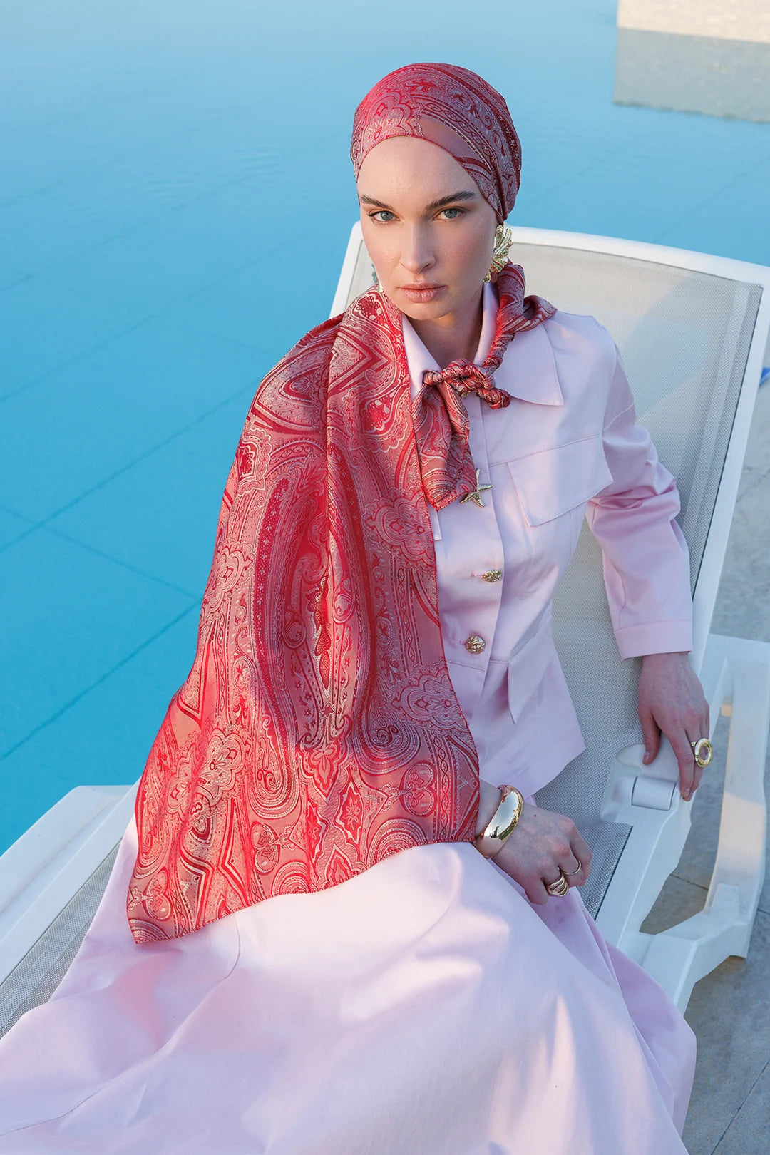 Liva Desen Shine Line Şal Bordo-Mint Yeşili