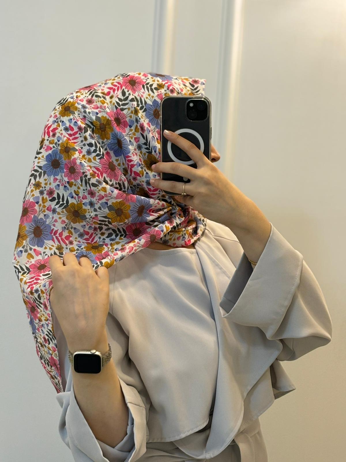 Flora Desen Bambu Eşarp - Pembe - Lila