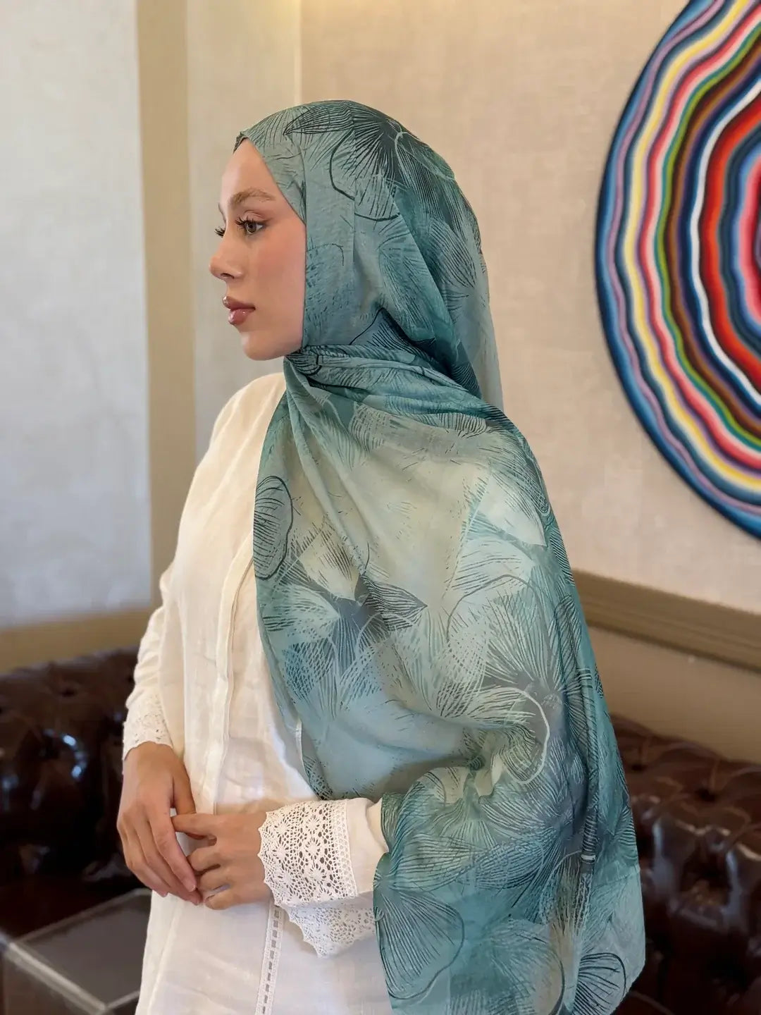 "Esilda Desen Aya Şal Zümrüt model ürün fotoğrafı"