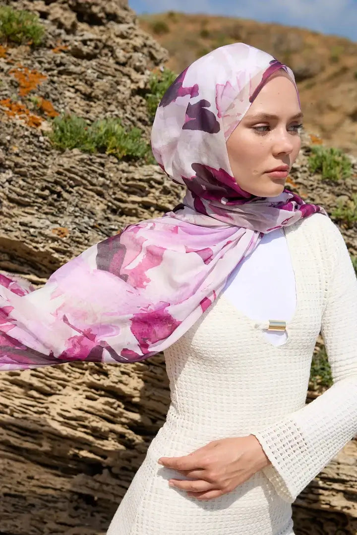 Pembe tonlarında Mirelya Desen Aya Şal detaylı görünüm