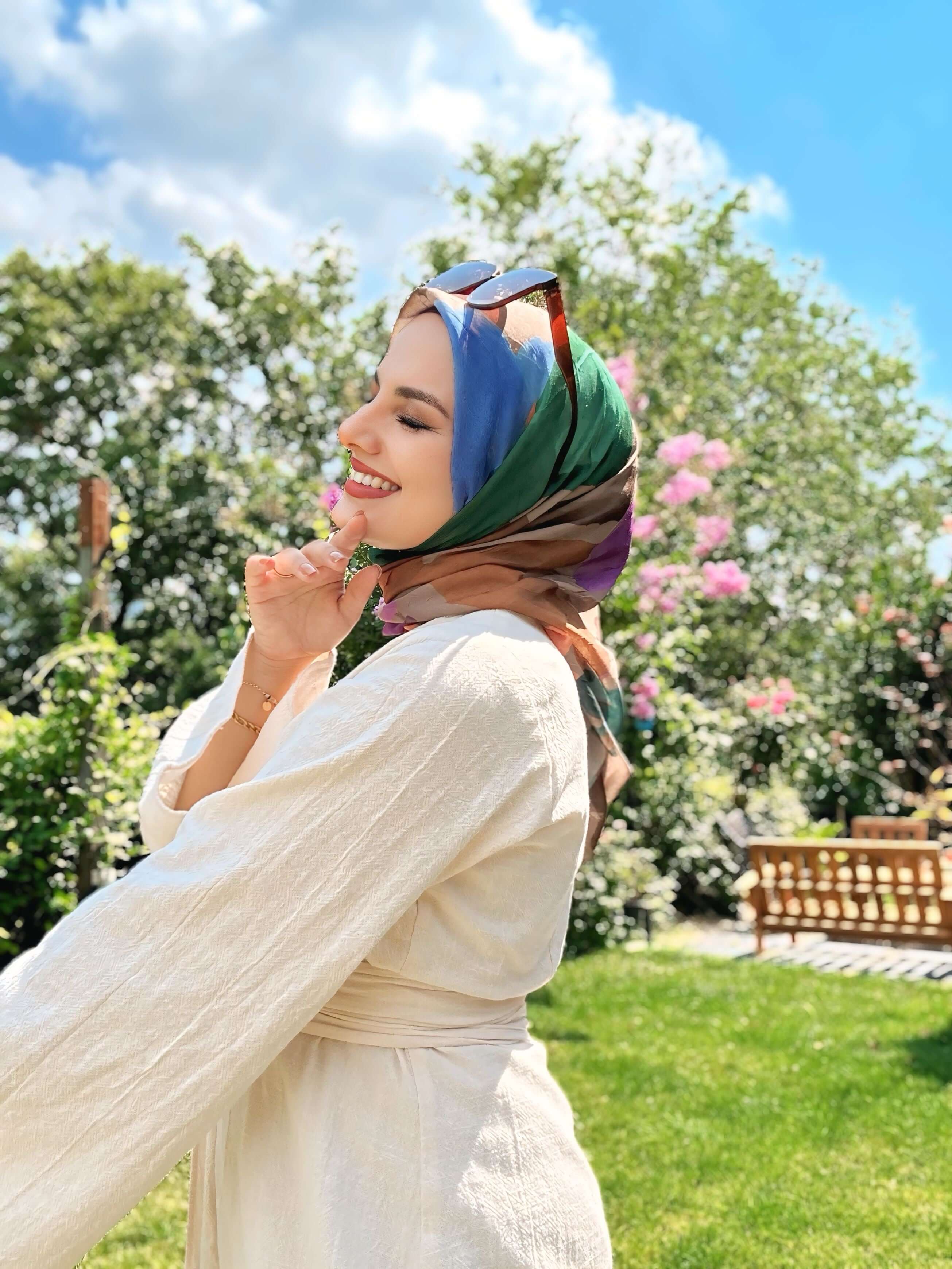 Palet Desen Bambu Eşarp Kahverengi Somon ile yumuşak ışık etkisi