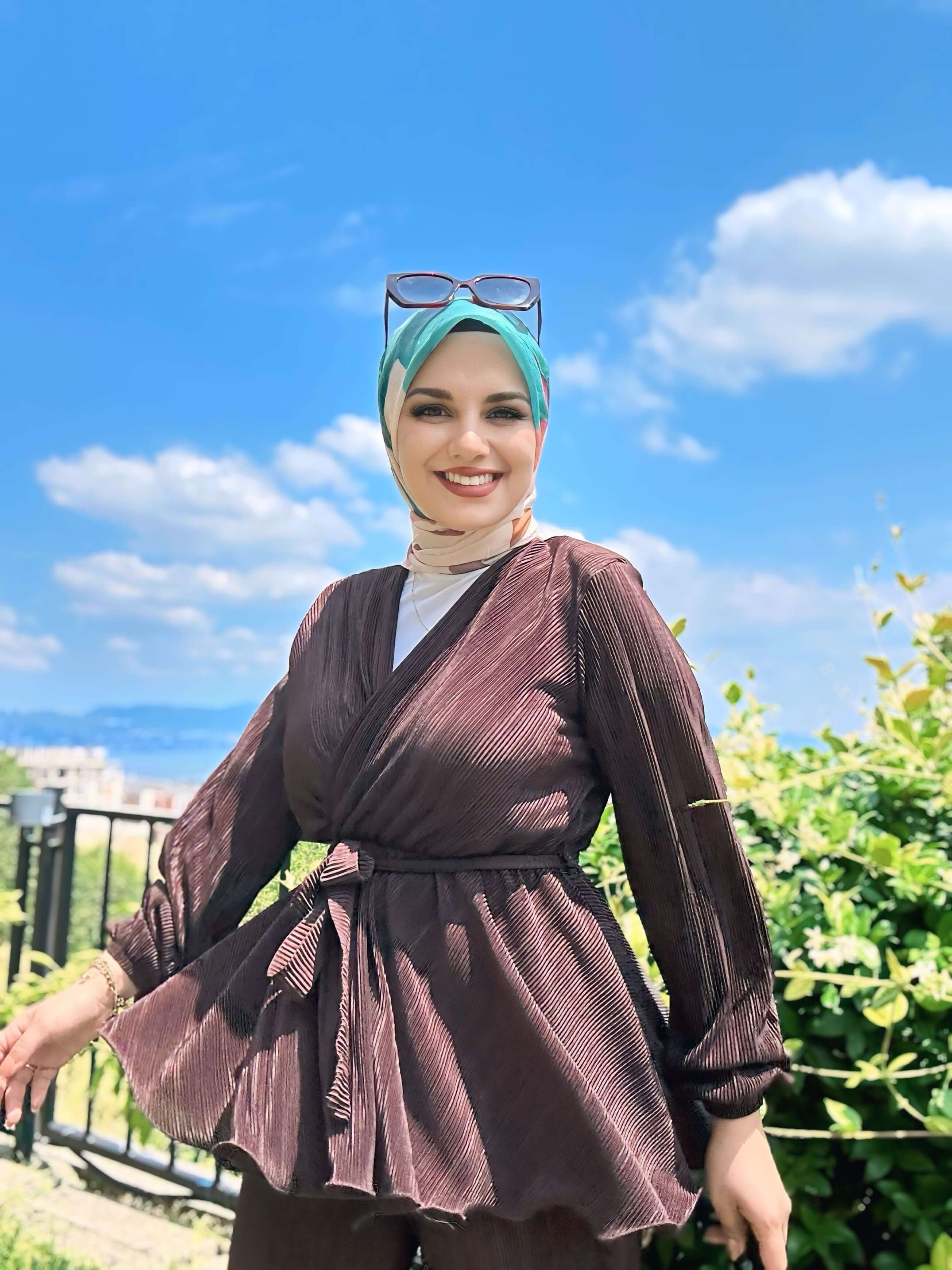 Palet Desen Bambu Eşarp Pudra Turkuaz | Taze ve Zarif Stil
