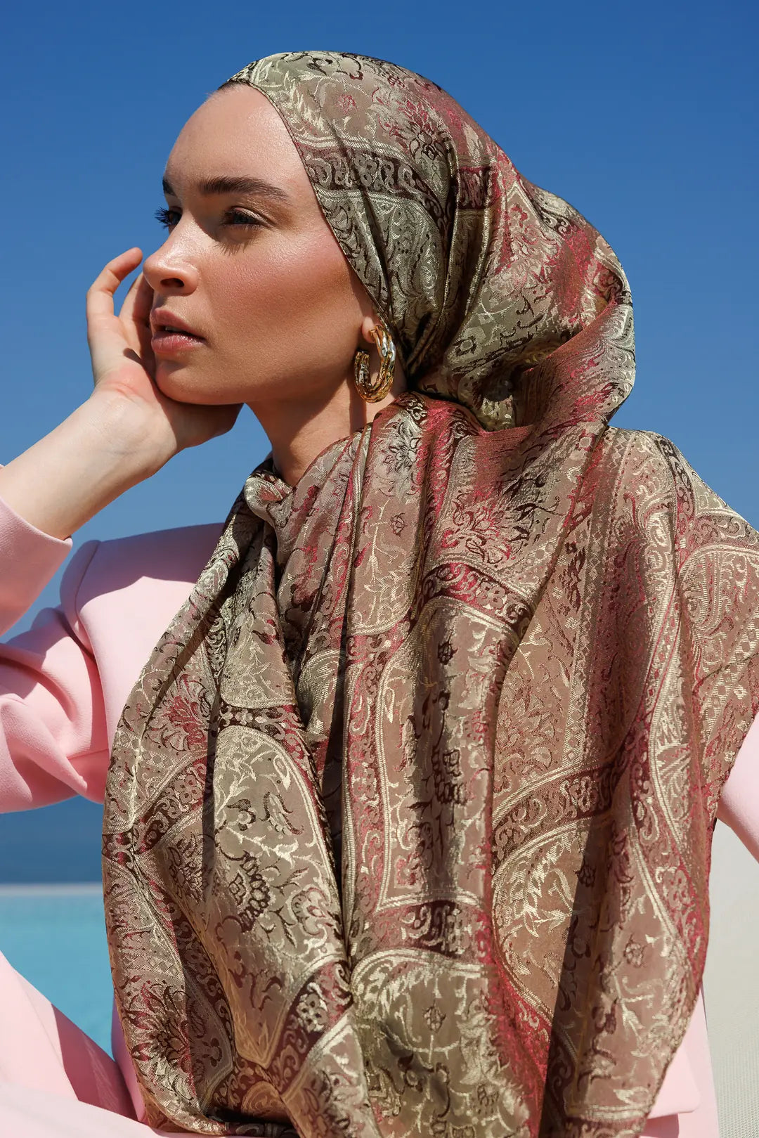 Soler Desen Shine Line Şal Mürdüm-Somon