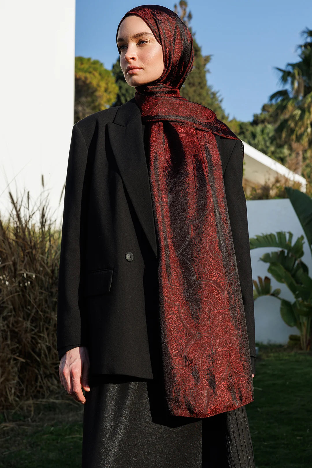 Vera Desen Shine Line Şal Siyah-Bordo