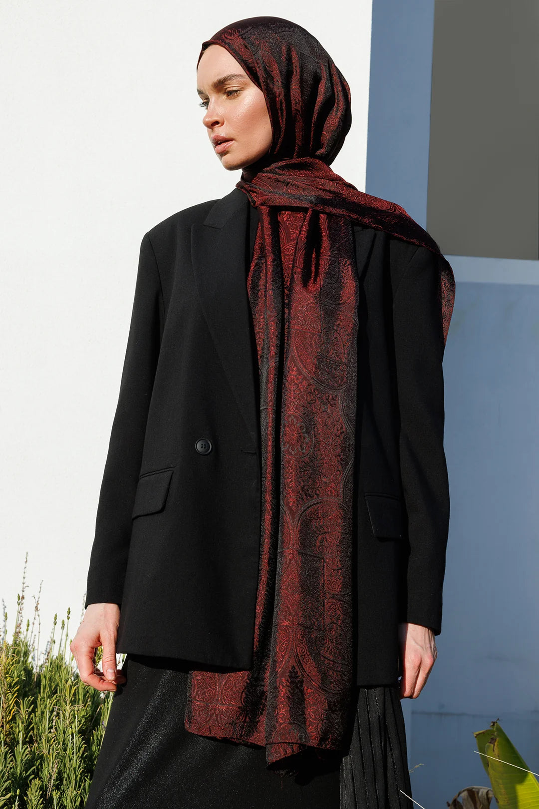Vera Desen Shine Line Şal Siyah-Bordo