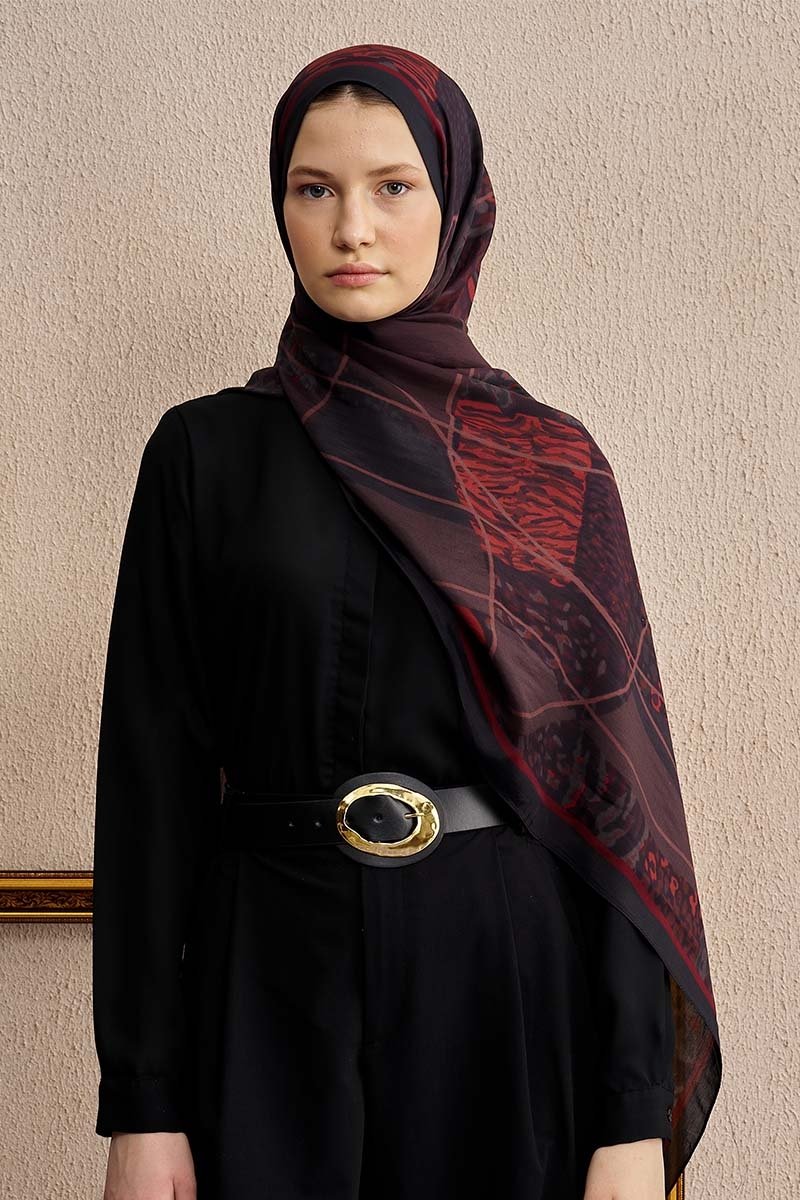 Celebrity Sable Şal - Bordo / Siyah