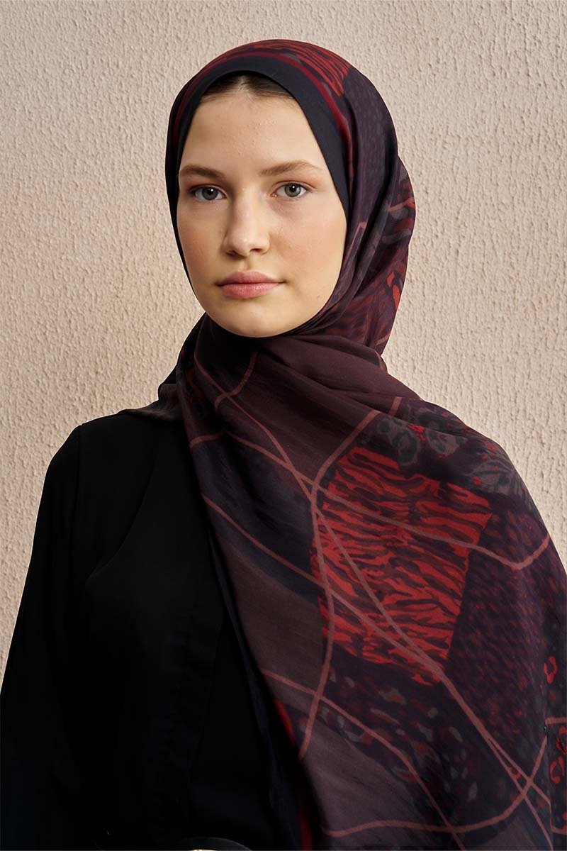 Celebrity Sable Şal - Bordo / Siyah