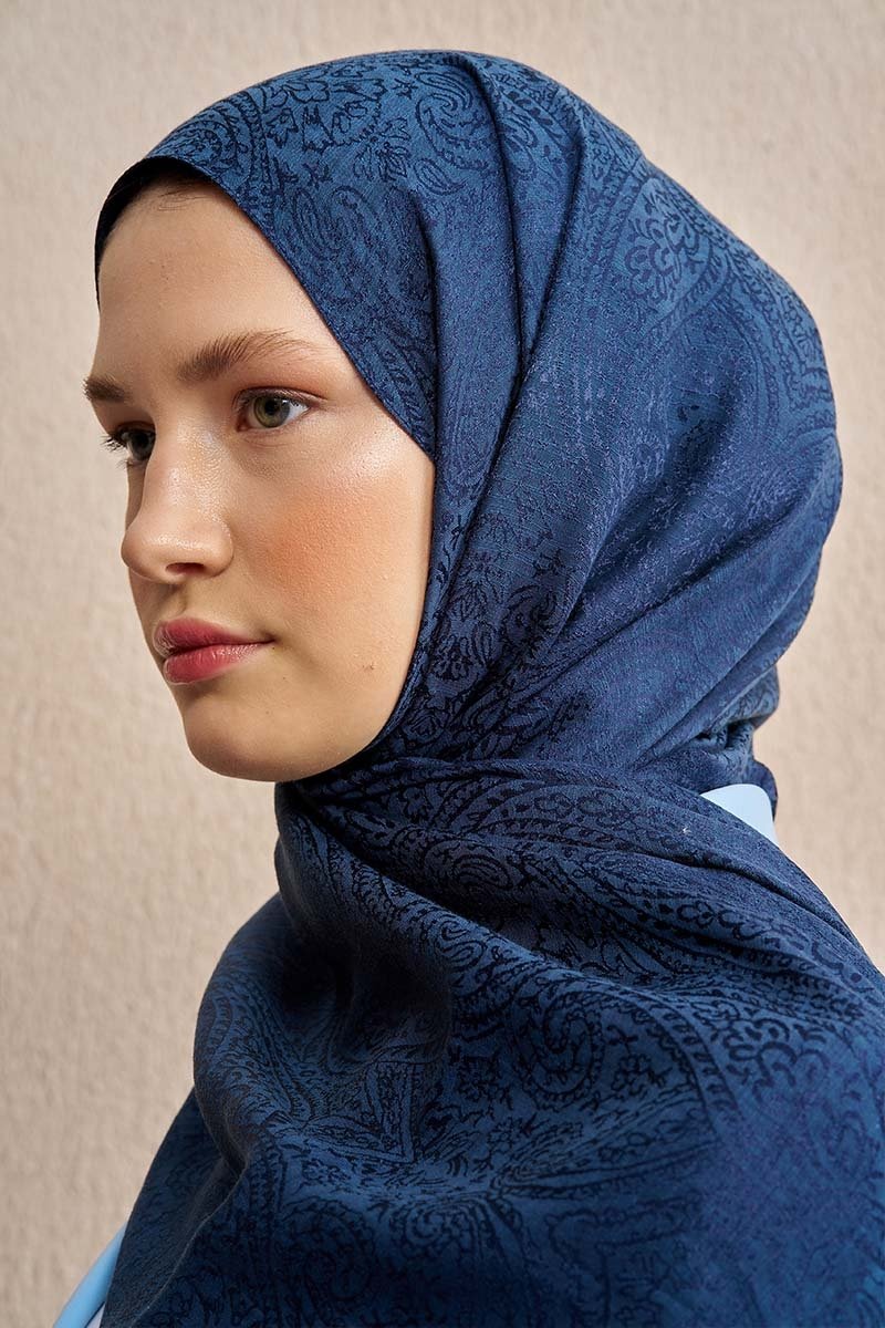 Çift Taraflı Etnik Desen Şal - Lacivert