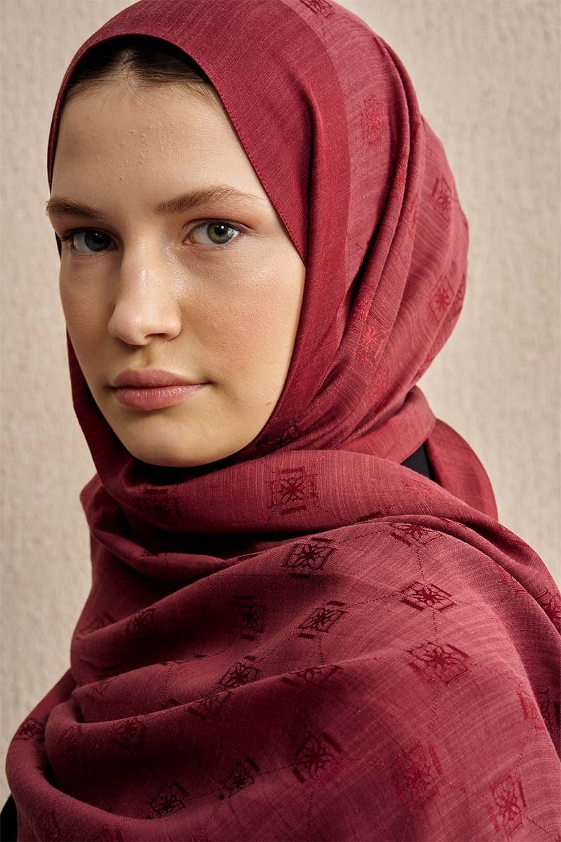Çift Taraflı Logo Desen Şal - Bordo