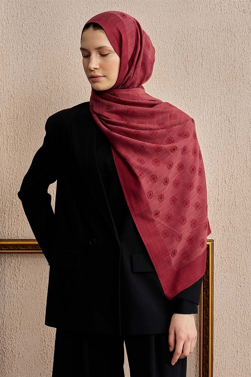Çift Taraflı Logo Desen Şal - Bordo