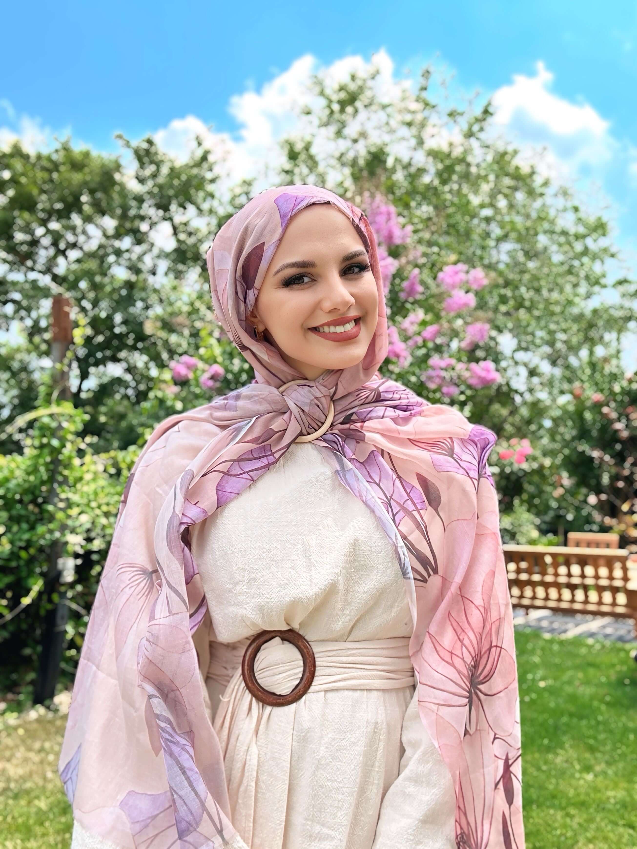 Pembe ve Mor tonlarında Alicia Desen Aya Şal detaylı görünüm