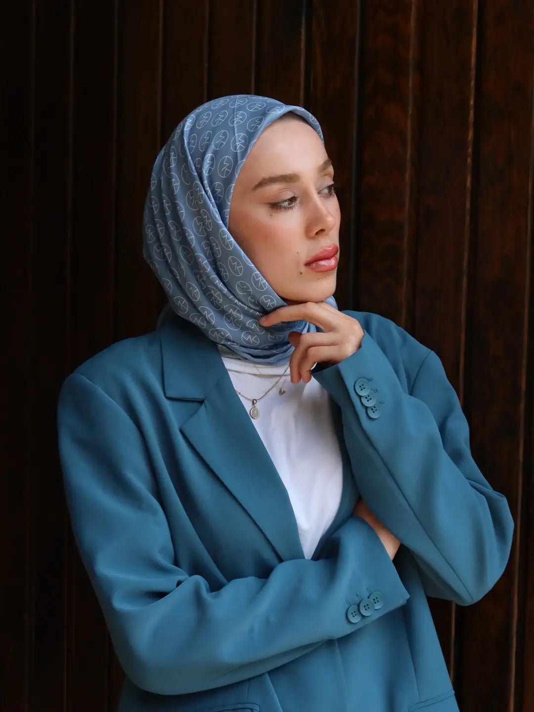 MK Pamuk Eşarp - Mavi - Gri