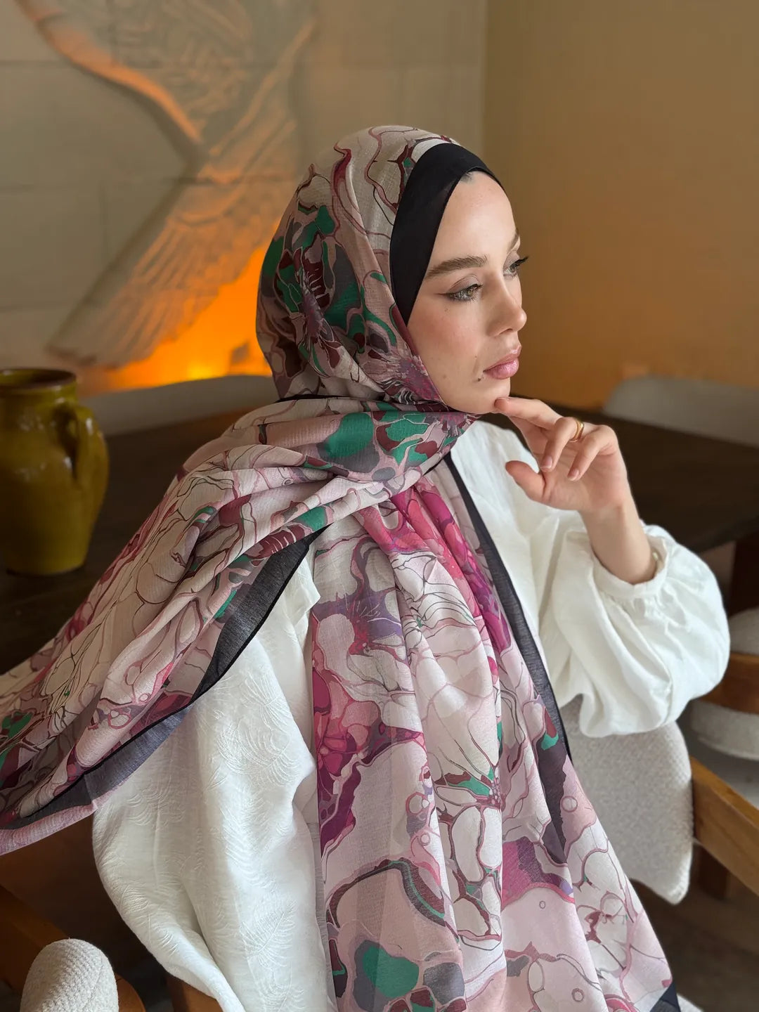 Alice Desen Lina Şal - Siyah-Pembe