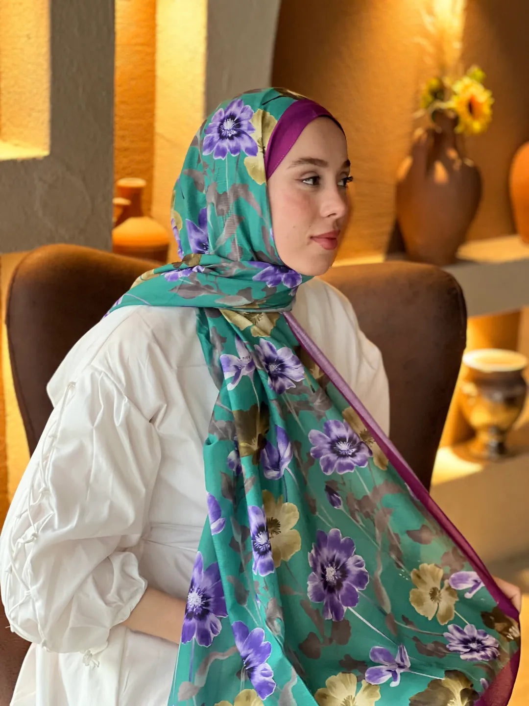 Fiori Desen Lina Şal - Gül Pembe