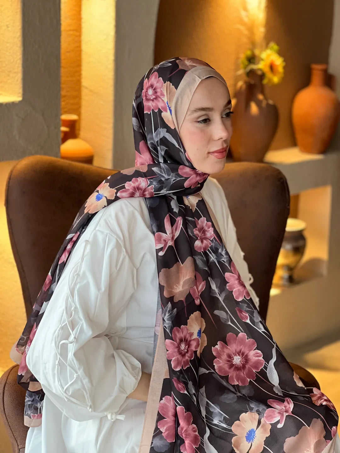 Fiori Desen Lina Şal - Vizon