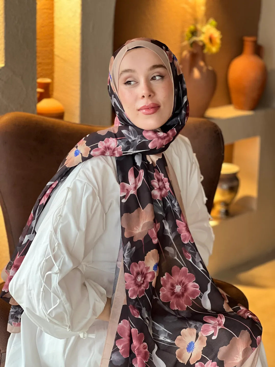 Fiori Desen Lina Şal - Vizon