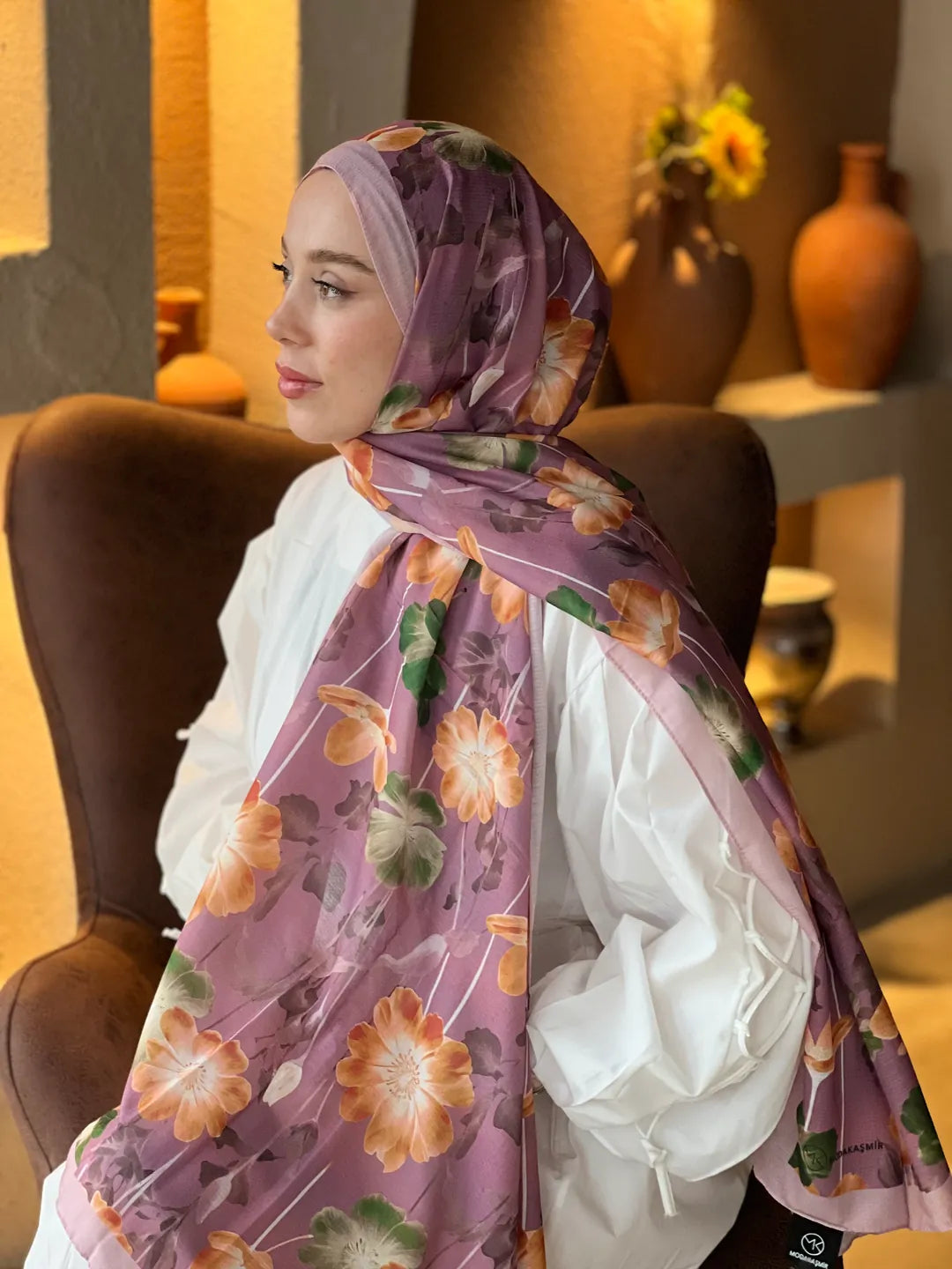 Fiori Desen Lina Şal - Pudra