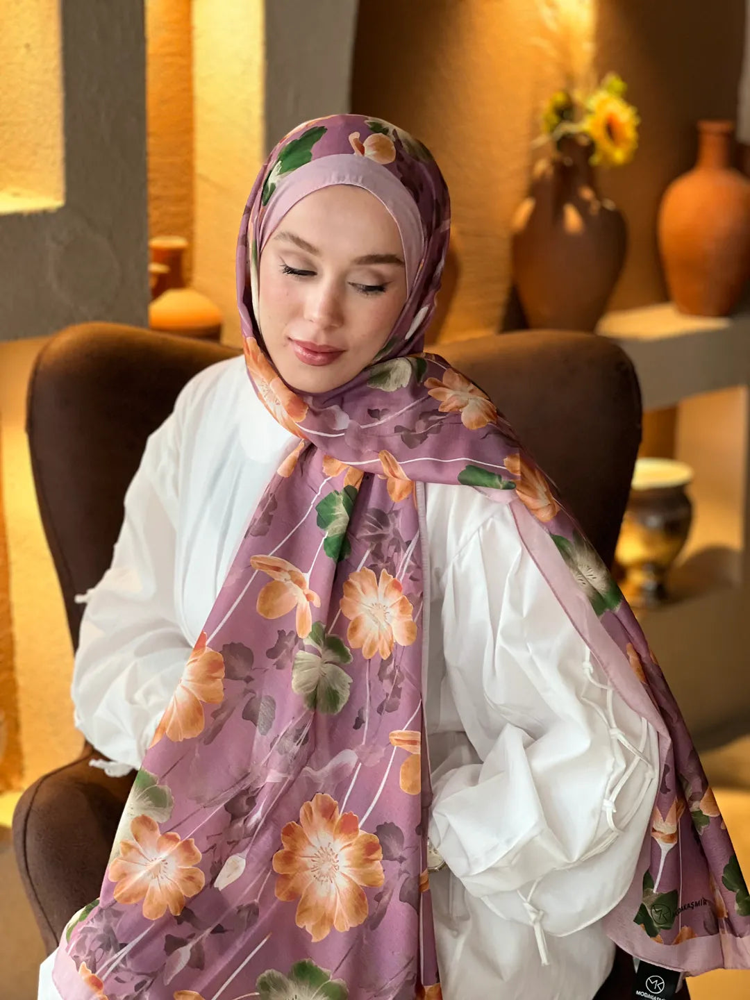 Fiori Desen Lina Şal - Pudra