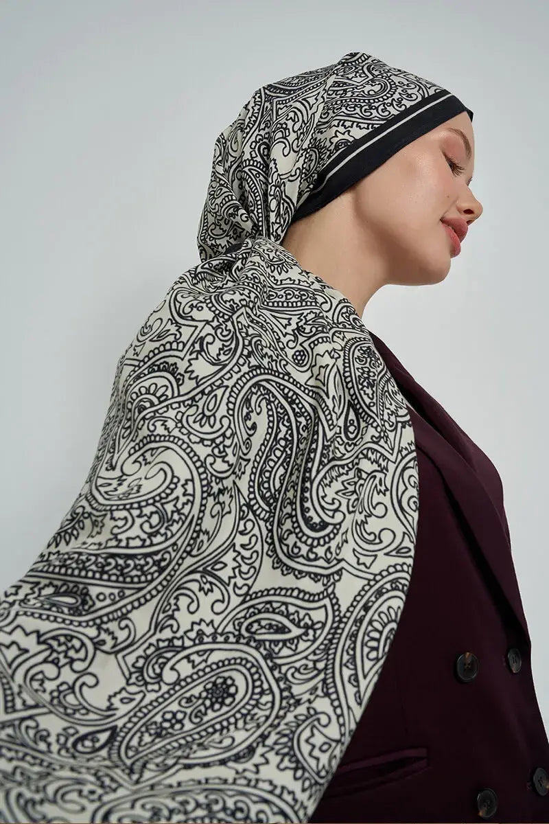 Paisley Koleksiyonu Hüma Şal - Siyah / Beyaz